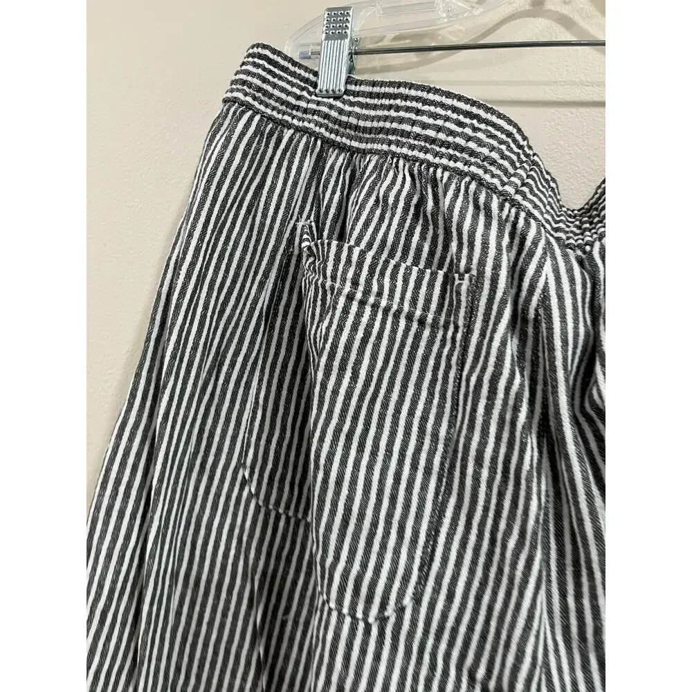 Old‎ Navy Linen Blend Wide Leg Pants Coastal Lagenlook Resort Large Stripe